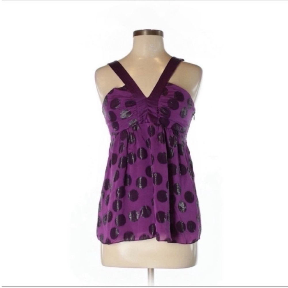 Tibi tank top purple metallic polka dot silk